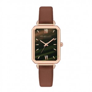 Rectangular Index Vintage Fashion Women Alloy Leather Wrist Watch - Brown