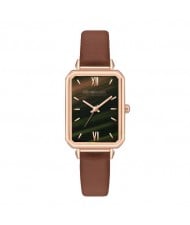 Rectangular Index Vintage Fashion Women Alloy Leather Wrist Watch - Brown