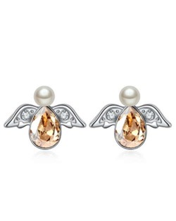 Austrian Crystal Flying Angel Design Platinum Plated Stud Earrings - Golden