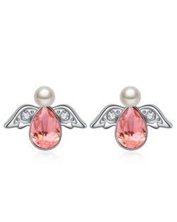 Austrian Crystal Flying Angel Design Platinum Plated Stud Earrings - Red