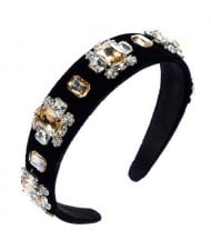 Floral Pattern Square Glass Gems Embellished Velvet Women Headband/ Hairhoop - Champagne