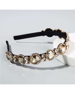 Baroque Style Shining Glass Gems Bridal Fashion Women Headband/ Hairhoop - Champagne