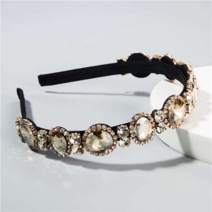 Baroque Style Shining Glass Gems Bridal Fashion Women Headband/ Hairhoop - Champagne