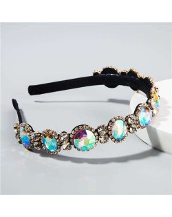 Baroque Style Shining Glass Gems Bridal Fashion Women Headband/ Hairhoop - Colorful White