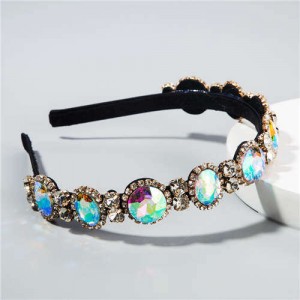 Baroque Style Shining Glass Gems Bridal Fashion Women Headband/ Hairhoop - Colorful White