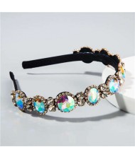 Baroque Style Shining Glass Gems Bridal Fashion Women Headband/ Hairhoop - Colorful White