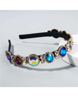 Baroque Style Shining Glass Gems Bridal Fashion Women Headband/ Hairhoop - Blue