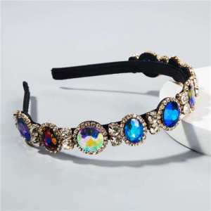 Baroque Style Shining Glass Gems Bridal Fashion Women Headband/ Hairhoop - Blue