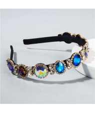 Baroque Style Shining Glass Gems Bridal Fashion Women Headband/ Hairhoop - Blue