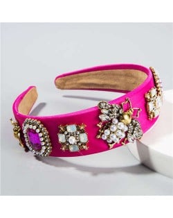 Gems and Pearl Ladybug and Flowers Decorations High Fashion Women Hair Hoop/ Headband - Rose