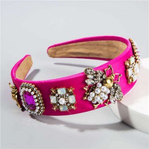 Gems and Pearl Ladybug and Flowers Decorations High Fashion Women Hair Hoop/ Headband - Rose