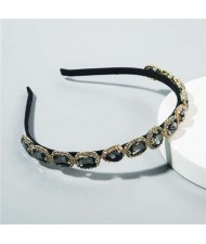 Korean Fashion Glistening Gems Vintage Style Women Hair Hoop - Black