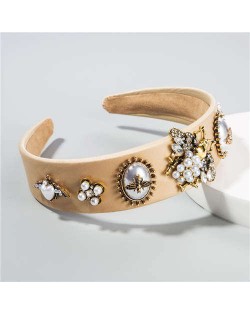 Baroque Fashion Bee and Floral Pattern Women Headband/ Hair Hoop - Khaki