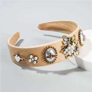 Baroque Fashion Bee and Floral Pattern Women Headband/ Hair Hoop - Khaki