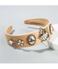 Baroque Fashion Bee and Floral Pattern Women Headband/ Hair Hoop - Khaki