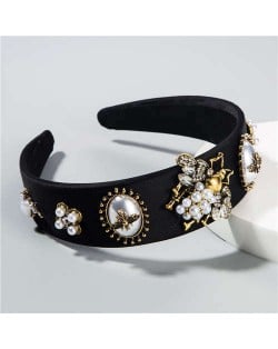 Baroque Fashion Bee and Floral Pattern Women Headband/ Hair Hoop - Black