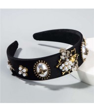 Baroque Fashion Bee and Floral Pattern Women Headband/ Hair Hoop - Black