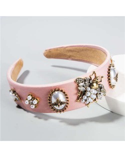 Baroque Fashion Bee and Floral Pattern Women Headband/ Hair Hoop - Pink