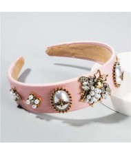 Baroque Fashion Bee and Floral Pattern Women Headband/ Hair Hoop - Pink