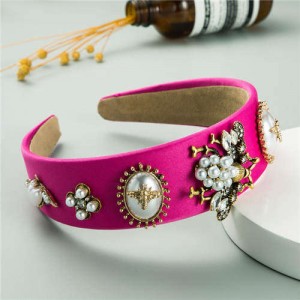 Baroque Fashion Bee and Floral Pattern Women Headband/ Hair Hoop - Rose