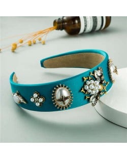 Baroque Fashion Bee and Floral Pattern Women Headband/ Hair Hoop - Green