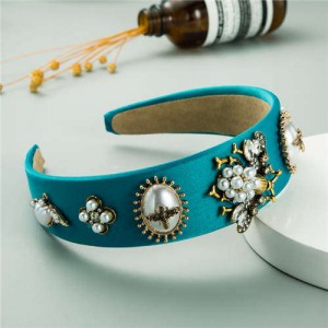 Baroque Fashion Bee and Floral Pattern Women Headband/ Hair Hoop - Green