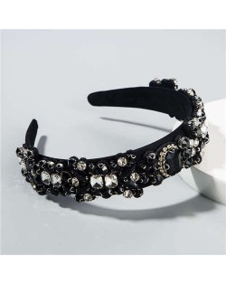 Creative Rhinestone Floral Pattern Baroque Style Women Hair Hoop - Black