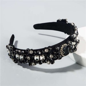 Creative Rhinestone Floral Pattern Baroque Style Women Hair Hoop - Black