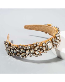 Creative Rhinestone Floral Pattern Baroque Style Women Hair Hoop - Yellow