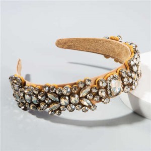Creative Rhinestone Floral Pattern Baroque Style Women Hair Hoop - Yellow