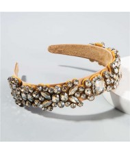 Creative Rhinestone Floral Pattern Baroque Style Women Hair Hoop - Yellow