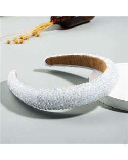 Luxurious Style Crystal Beads Decorated Sponge Women Hair Hoop/ Headband - White