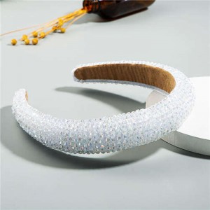 Luxurious Style Crystal Beads Decorated Sponge Women Hair Hoop/ Headband - White