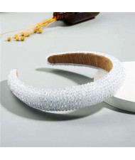 Luxurious Style Crystal Beads Decorated Sponge Women Hair Hoop/ Headband - White