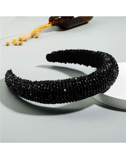 Luxurious Style Crystal Beads Decorated Sponge Women Hair Hoop/ Headband - Black