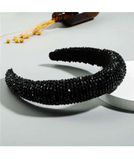 Luxurious Style Crystal Beads Decorated Sponge Women Hair Hoop/ Headband - Black