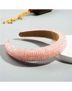 Luxurious Style Crystal Beads Decorated Sponge Women Hair Hoop/ Headband - Pink
