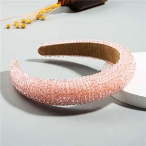 Luxurious Style Crystal Beads Decorated Sponge Women Hair Hoop/ Headband - Pink