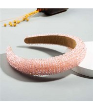 Luxurious Style Crystal Beads Decorated Sponge Women Hair Hoop/ Headband - Pink