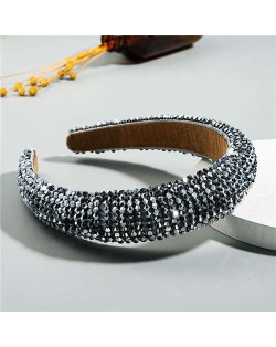 Luxurious Style Crystal Beads Decorated Sponge Women Hair Hoop/ Headband - Dark Gray