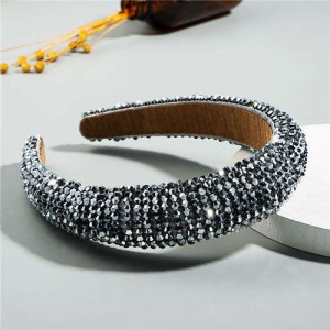 Luxurious Style Crystal Beads Decorated Sponge Women Hair Hoop/ Headband - Dark Gray