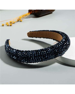 Luxurious Style Crystal Beads Decorated Sponge Women Hair Hoop/ Headband - Dark Blue