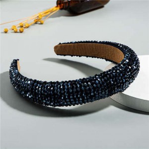 Luxurious Style Crystal Beads Decorated Sponge Women Hair Hoop/ Headband - Dark Blue