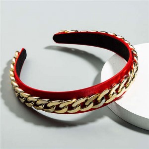 Golden Chain Attached Internet Celebrity Choice High Fashion Women Hair Hoop/ Headband - Red