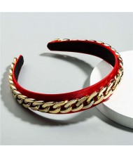 Golden Chain Attached Internet Celebrity Choice High Fashion Women Hair Hoop/ Headband - Red