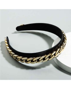 Golden Chain Attached Internet Celebrity Choice High Fashion Women Hair Hoop/ Headband - Black