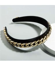 Golden Chain Attached Internet Celebrity Choice High Fashion Women Hair Hoop/ Headband - Black