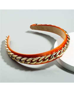 Golden Chain Attached Internet Celebrity Choice High Fashion Women Hair Hoop/ Headband - Orange