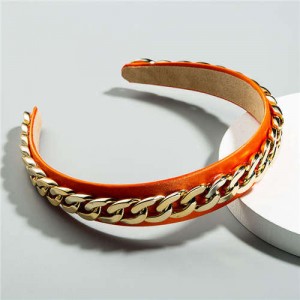 Golden Chain Attached Internet Celebrity Choice High Fashion Women Hair Hoop/ Headband - Orange
