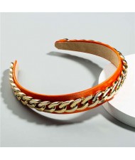 Golden Chain Attached Internet Celebrity Choice High Fashion Women Hair Hoop/ Headband - Orange